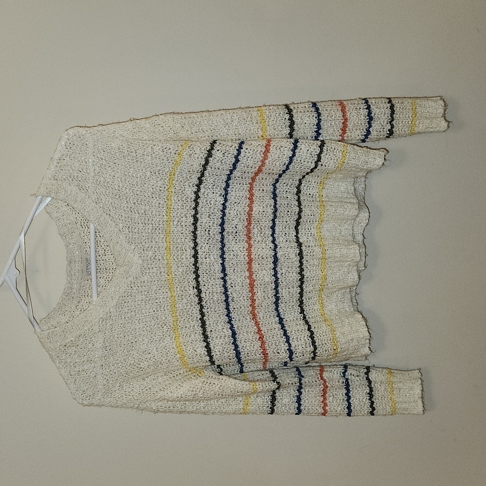 Greige Open Knit Multicolor Stripe and Cream Cropped Sweater Size Large